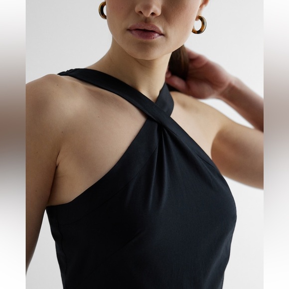 Express Halter Neck Tiered Poplin Midi Dress - Picture 2 of 5